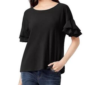 Zenana Outfitters Black Top Flutter Sleeves Size Small